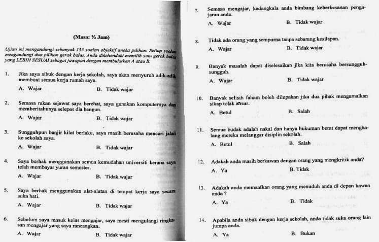 Contoh Soalan Ujian Medsi (Malaysian Educators Selection 