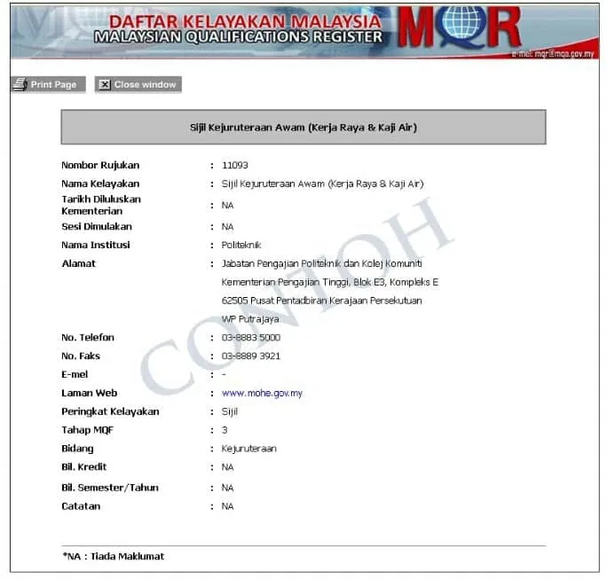 Salinan Perakuan Akreditasi MQA Salinan catakan Akreditasi MQA