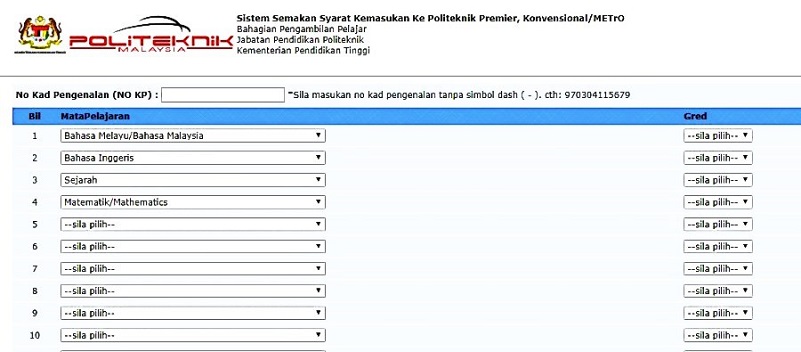Senarai Program Politeknik Konvensional