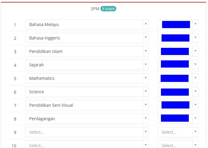maklumat mata pelajaran dan keputusan Klik BUTTON SEMAK Penafian Kemudahan semakan melalui portal iMASCU adalah berdasarkan kepada syarat minimum kemasukan ke UA/ Politeknik Premier. Calon perlu memenuhi syarat am dan khas kemasukan ke program pengajian yang ditawarkan oleh UA/Politeknik Premier dan ia juga tertakluk kepada keputusan ujian khas dan temuduga bagi program pengajian berkaitan. Semakan hanya merupakan garis panduan kepada calon dalam membuat pilihan kemasukan ke UA/Politeknik Premier dan ia tidak menjanjikan sebarang tawaran tempat jika calon melepasi syarat am dan khas kerana pemilihan adalah berdasarkan prinsip meritokrasi. Kementerian Pendidikan Tinggi dan Kerajaan Malaysia tidak bertanggungjawab ke atas sebarang kerugian atau kerosakan yang disebabkan oleh penggunaan apa-apa maklumat atau bahan yang diperolehi dari portal semakan 5. Sistem akan memaparkan kelayakan pemohon untuk memohon jurusan yang ada ditawarkan di UA Senarai UA/ Institusi yang pelajar layak memohon akan dipaparkan. Klik UA/ Institusi yang berkenaan untuk melihat program yang layak dipohon