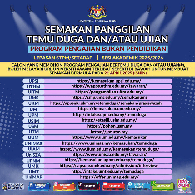 semakan panggilan temuduga bukan pendidikan lepasan stpm