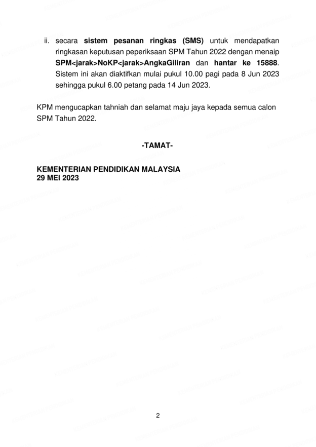 KM KPM Berkaitan Keputusan Peperiksaan SPM Tahun