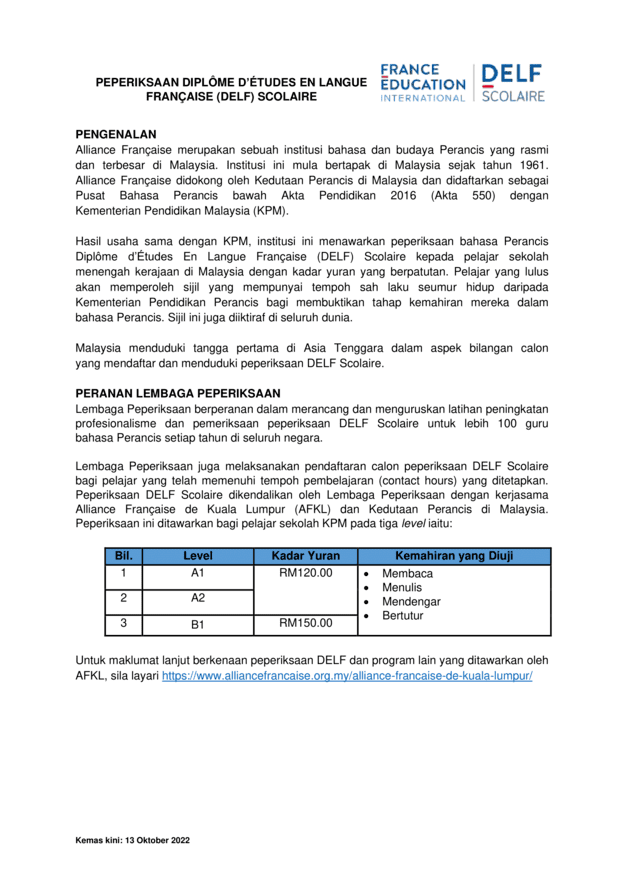 Peperiksaan DELF Scolaire