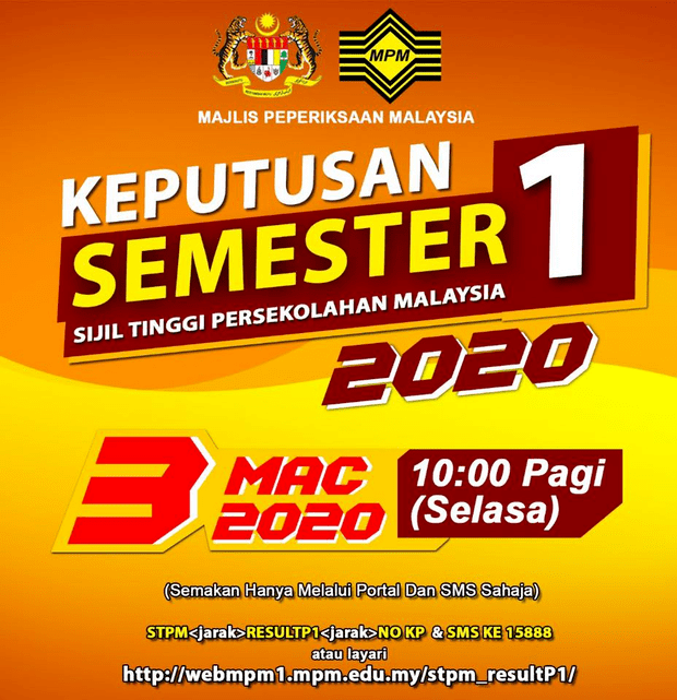 Semakan Keputusan STPM Semester 1 2020 Secara Online & SMS